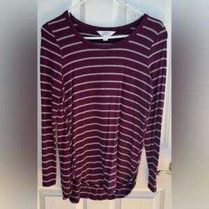 Market & Spruce | Women’s Medium | Maroon Gray Stripe Long Sleeve Tee